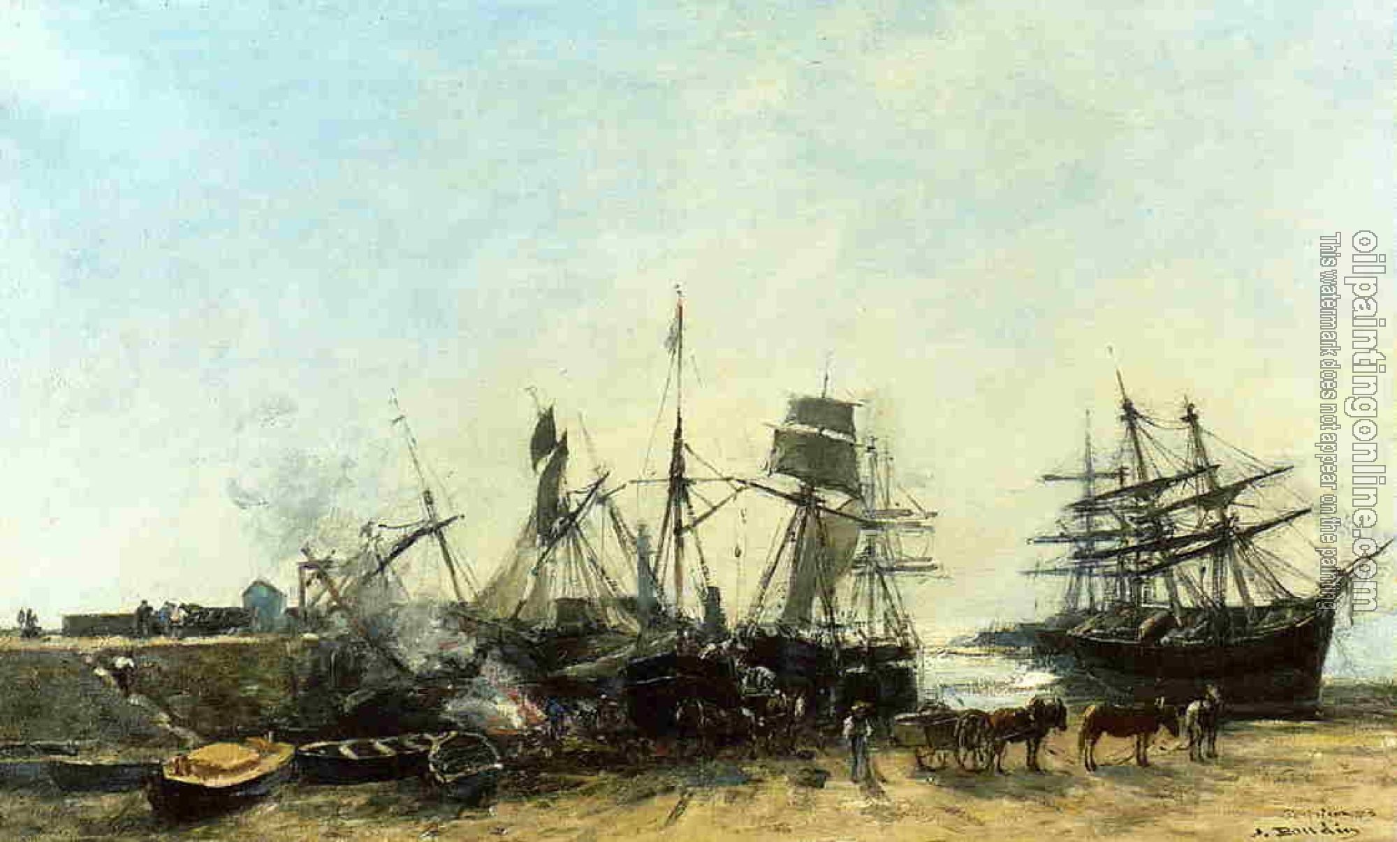 Boudin, Eugene - Portrieux, the Port at Low Tide, Unloading Fish